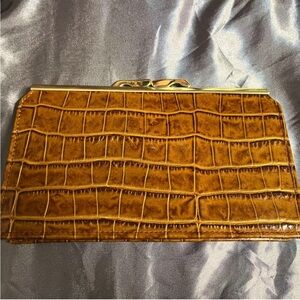 Abas Tan Crocodile-Embossed Clutch